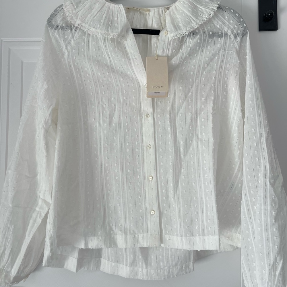 Doen Cream Blouse with Peter Pan Collar and Relaxed Fit - Picture 4 of 4